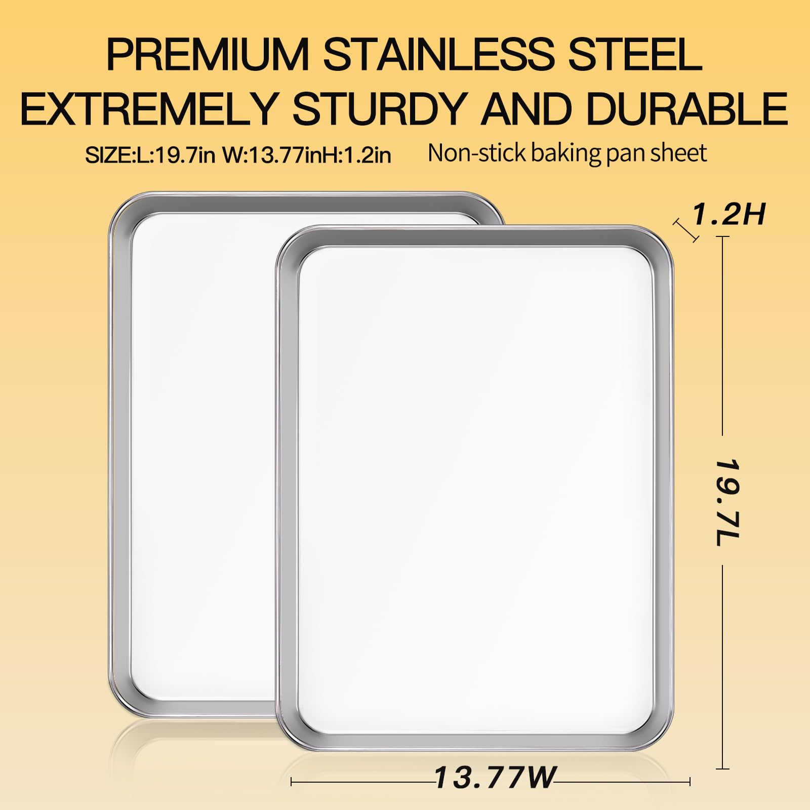 Stainless Steel Baking Sheet Set of 2-16" x 12" x 1" Heavy Duty Cookie Sheets for Baking, Rust & Warp Resistant Oven Tray, Non Toxic & Dishwasher Safe Baking Pans for Cooking, Roasting, Broiling