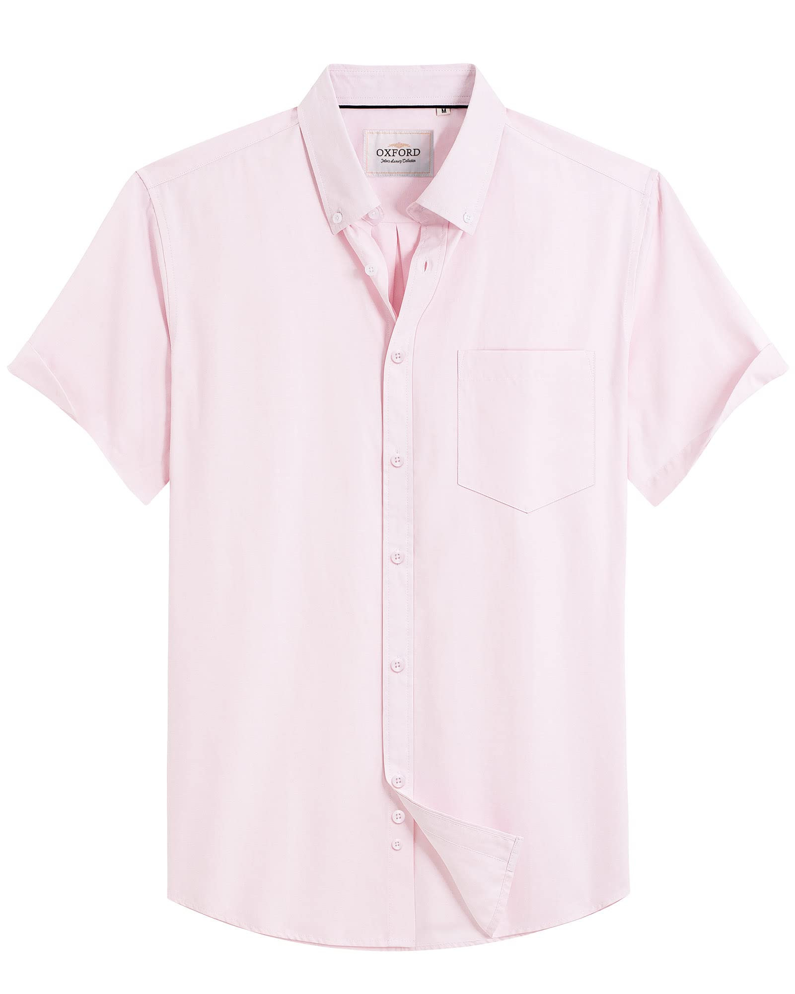 Alimens & Gentle Men's Short Sleeve Oxford Shirt Regular Fit Button Down Collar Shirts with Pocket