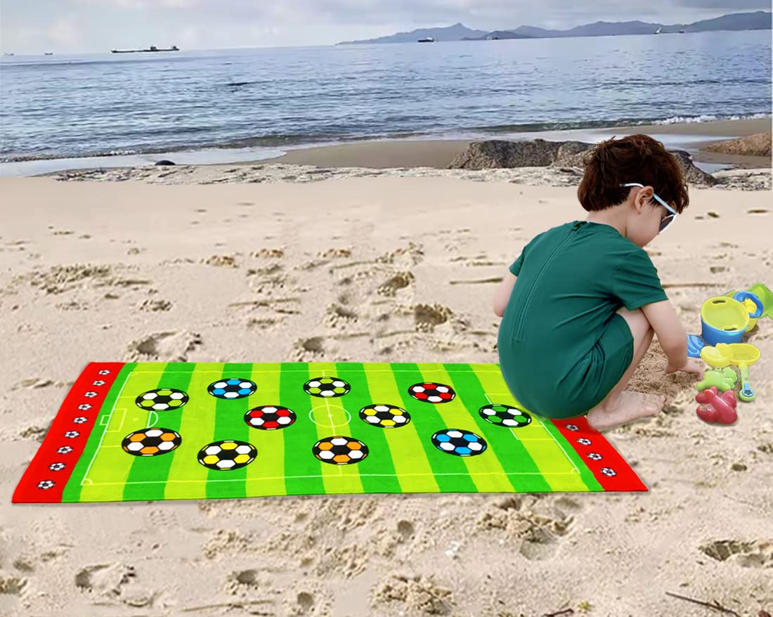 Kids Beach Towel Velour Terry Blanket Throw 100% Cotton Super Soft Absorbent 25.5X51 inches for Bath Swimming Sports Camping Holiday Picnic, Bus Coconut Parasol Lounge Audio Player.