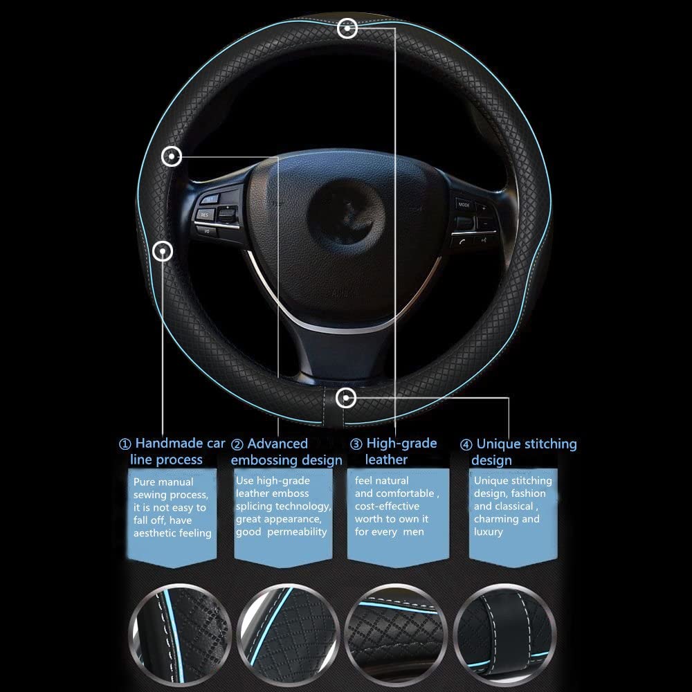 Car Steering Wheel Cover, Anti-Slip, Safety, Soft, Breathable, Heavy Duty, Thick, Full Surround, Sports Style (Black)