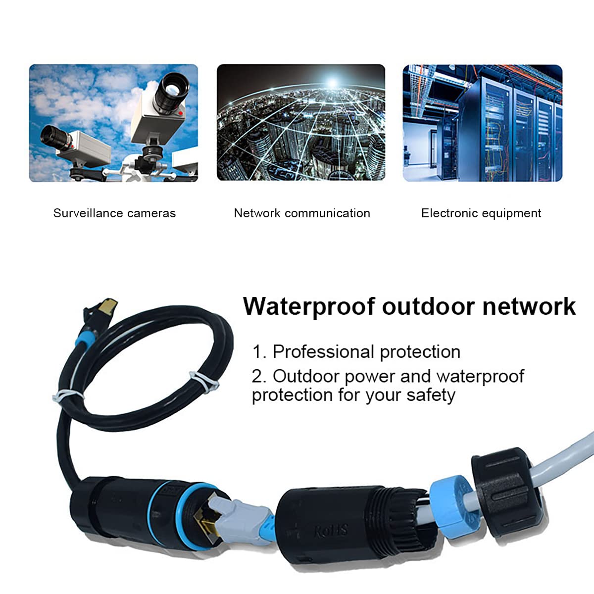 ZUZONG IP68 Waterproof RJ45 Coupler Splitter, Waterproof Ethernet Coupler 1 in 2 Out Splitter IP68 Ethernet Outdoor LAN Cable Connector for Cat5/Cat5e/Cat6/Cat7/Cat8 Ethernet Cable (1 Pair Female)