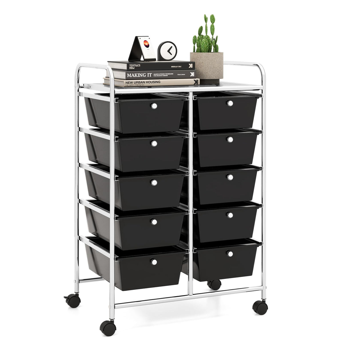 LDAILY 9 Drawer Rolling Storage Cart, Rolling Cart with Drawers for Classroom, Art Supply Craft Organizer on Wheel with Metal Frame & Handles for Home Office School