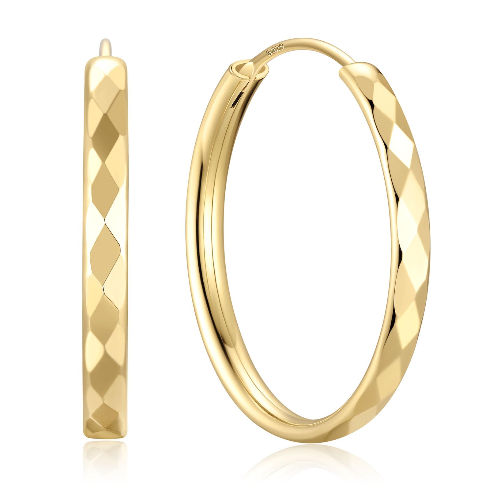 ChicSilver 925 Sterling Silver Hoop Earrings for Women Hypoallergenic, Lightweight Large Gold Plated Silver Hoop Earrings, Endless Hoops Earring 20/30/40/50/60/70MM