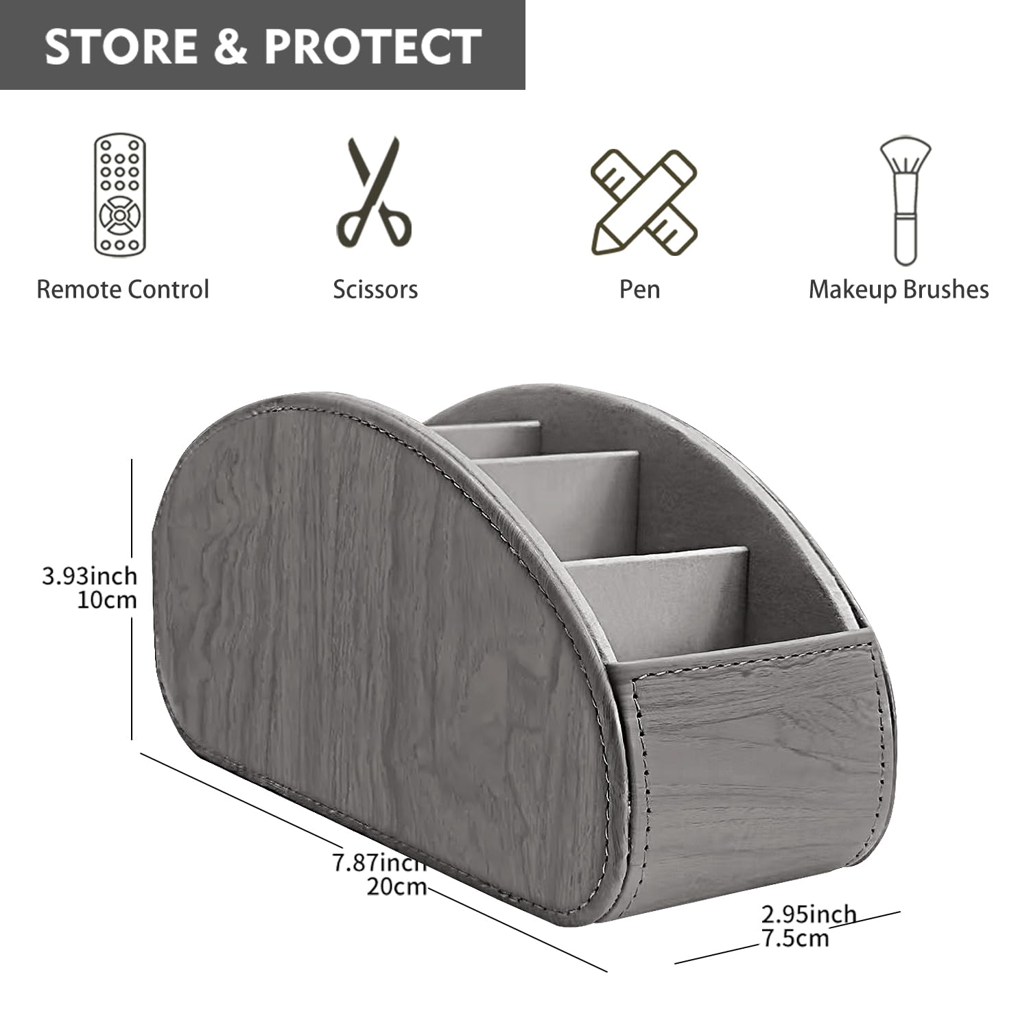 YAPISHI All-in-One Leather Brown TV Remote Holder with 5 Compartments Nightstand Desktop Media Player Remote Caddy Storage Box Organizer Tray for Mobile Office Phone Controller