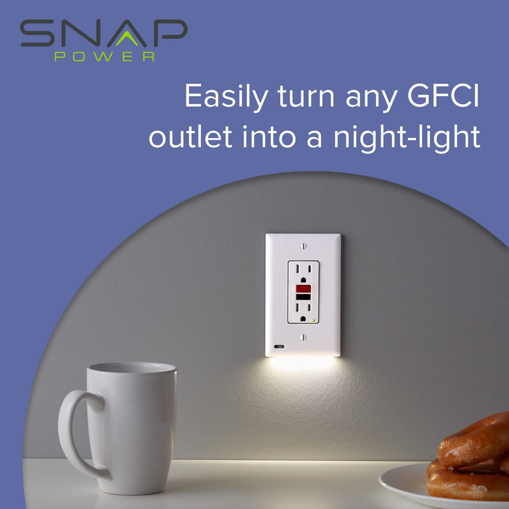 Single - SnapPower GuideLight [For GFCI Outlets] - Replaces Plug-In Night Light - Electrical Receptacle Wall Plate with LED Night Lights - Auto On/Off Sensor - (GFCI, White)