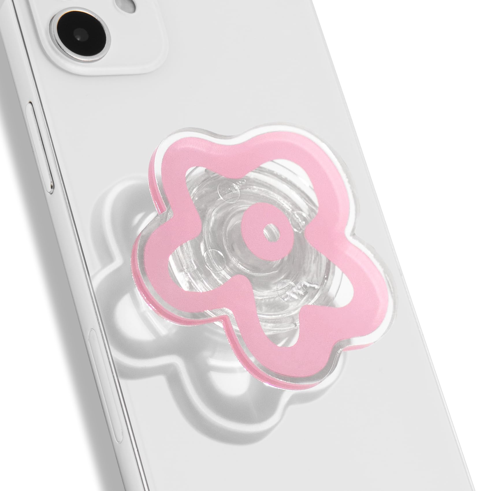 OnTheGrip Cute Transparent Daisy Flower Shape Design Mobile Phone Grip Multi Functional Collapsible Stand Holder for Smartphone Tablet Cell Phone Accessory (Black)