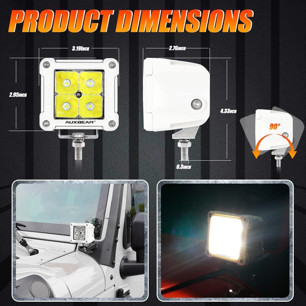 Auxbeam FA Series 3 Inch LED Cubes with DRL 2 Modes Spot Beam Offroad Lights 20W Driving Spotlights A-Pillar Ditch Lights for 4x4 Truck Car ATV Motorcycle, Pair