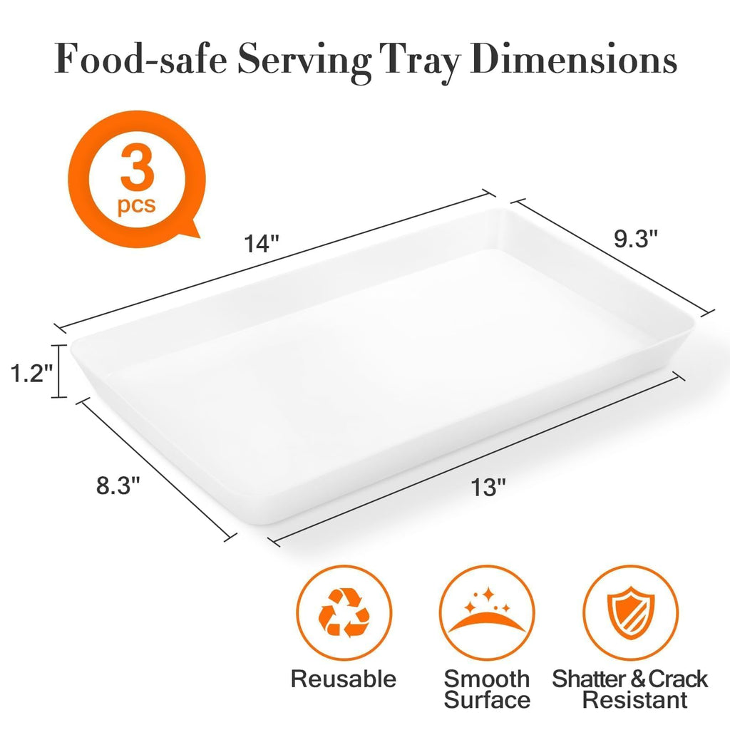 WOWBOX 4 pcs Serving Tray for Entertaining, Serving Platters for Snacks, Fruit, Cookies, Dessert, Reusable Plastic Trays for Serving Food, (White, Black, Green, Red)