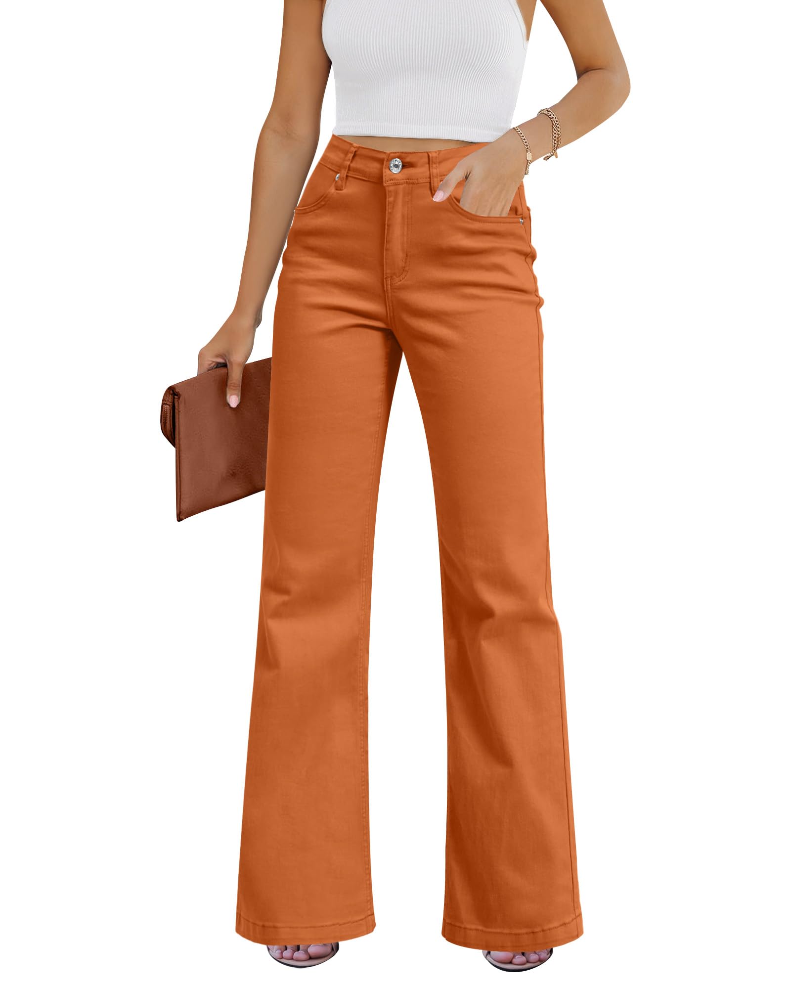 GRAPENT Womens Flare Jeans High Waisted Wide Leg Baggy Jean for Women Stretch Denim Pants