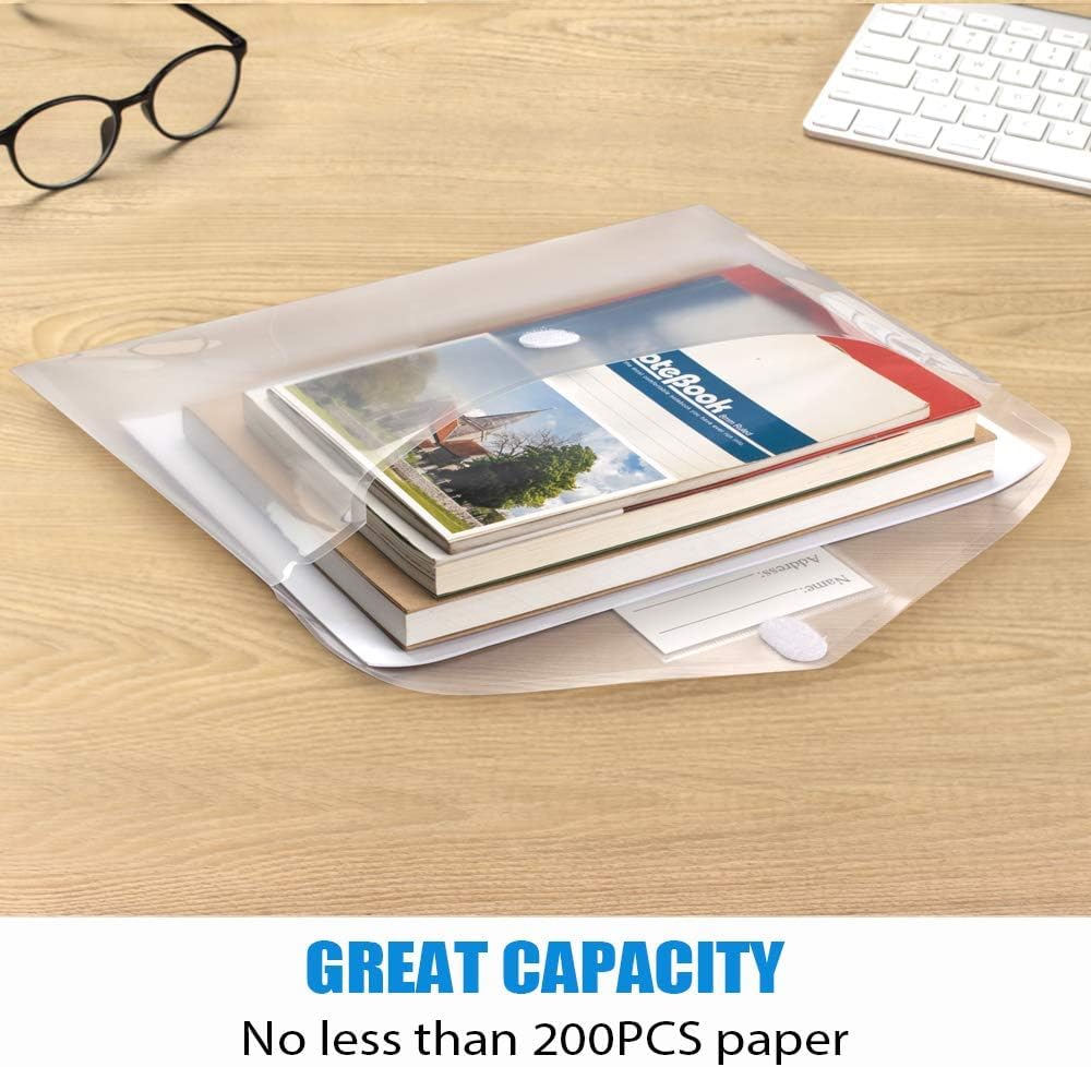 Sooez 5 Pack Plastic Envelopes Poly Envelopes, Clear Document File Folders US Letter A4 Size File Envelopes with Label Pocket for School Home Work Office Organization, Clear