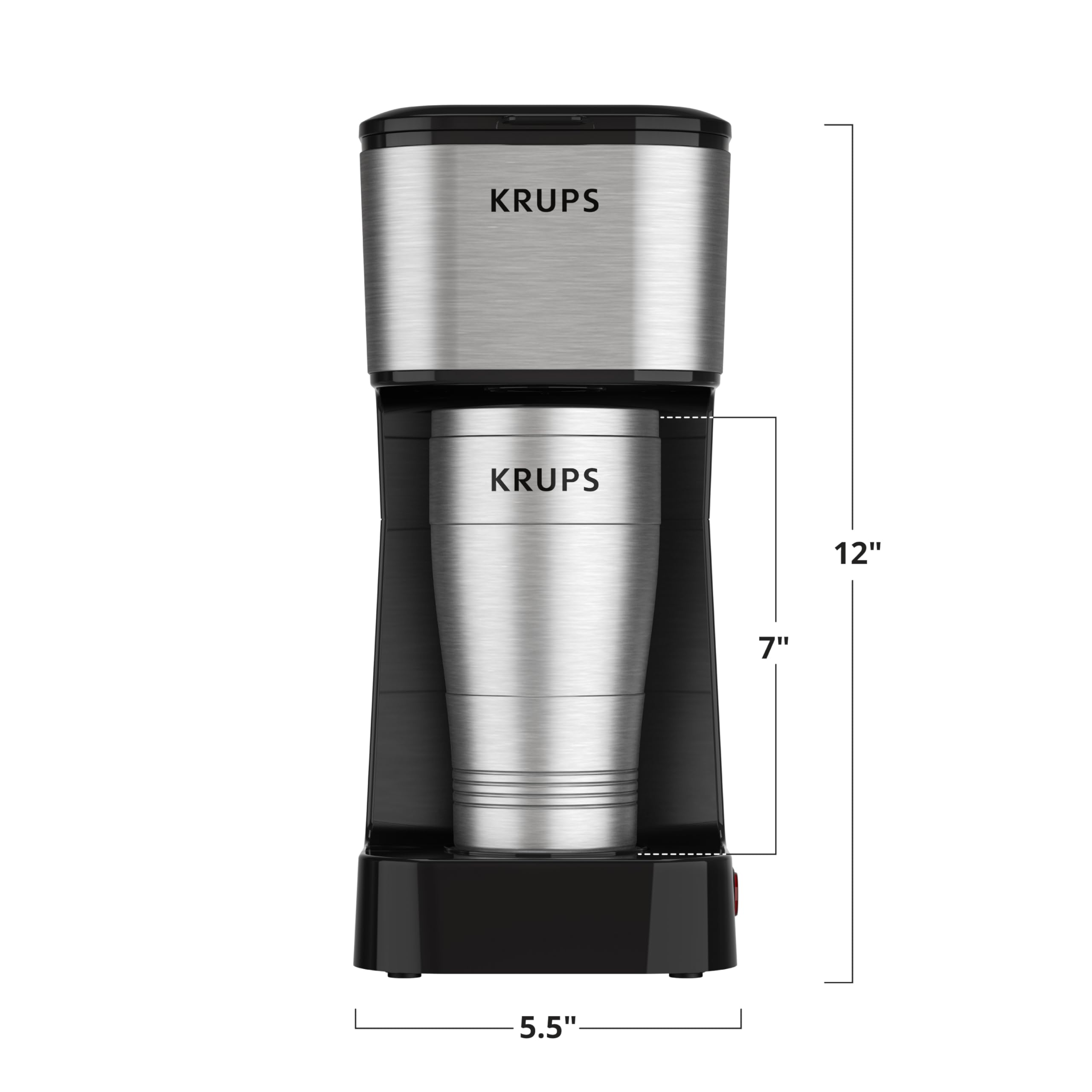KRUPS Simply Brew Coffee Maker - Multi-Serve 4-in-1 with Stainless Steel Travel Tumbler, Black, 14oz