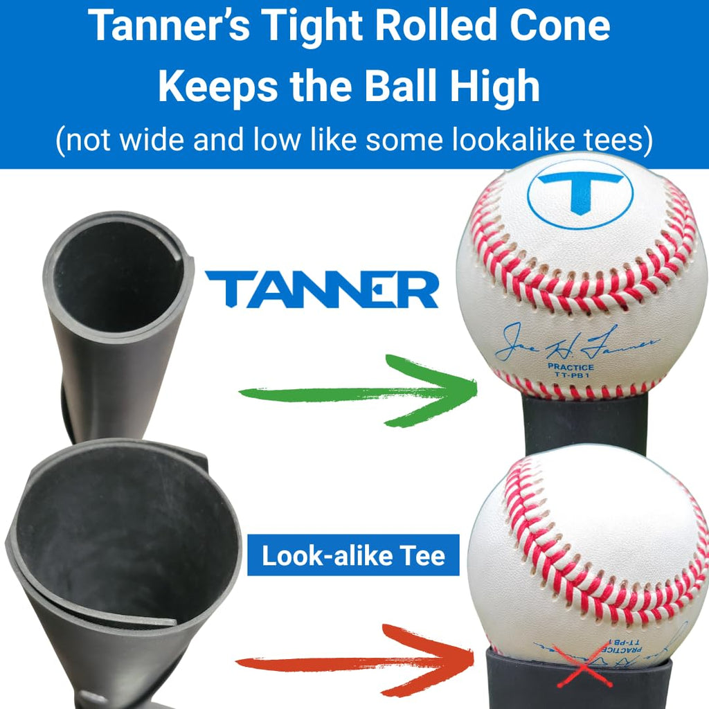 Tanner Pro Batting Tee | Pro Style Weighted Hitting Tee for Baseball Softball Slow Pitch | Adjusts 26-43” | Age 8 up| Weighted Base, Hand Rolled Flextop, Reinforced Steel Stem | Hand Assembled in US