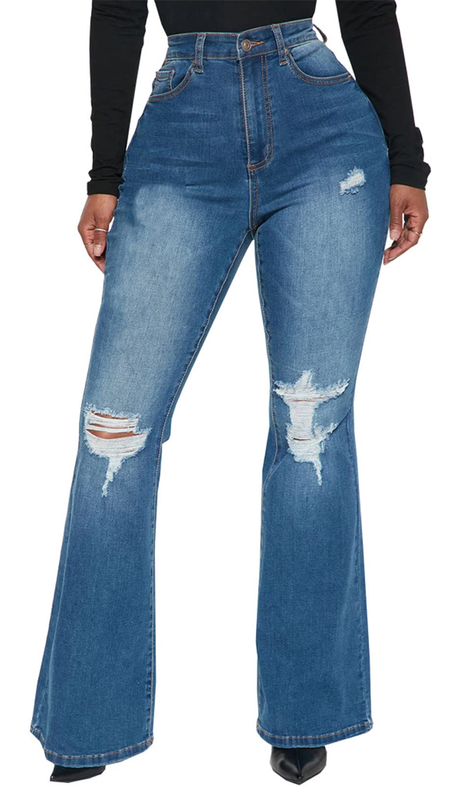 Bell Bottom Jeans for Women Ripped High Waisted Classic Flared Denim Pants