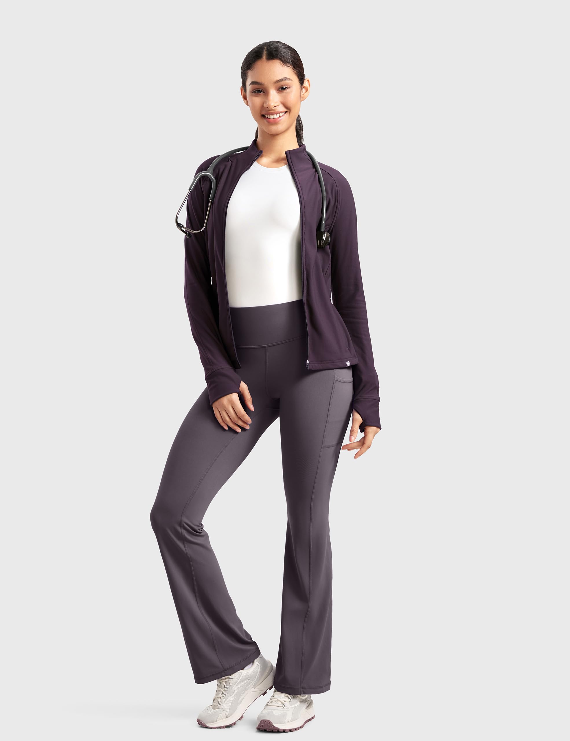 Womens High Waisted Medical Flare Scrub Pants 31" - 7 Pockets Wide Leg Bootcut Yoga Scrub Leggings Work Pants