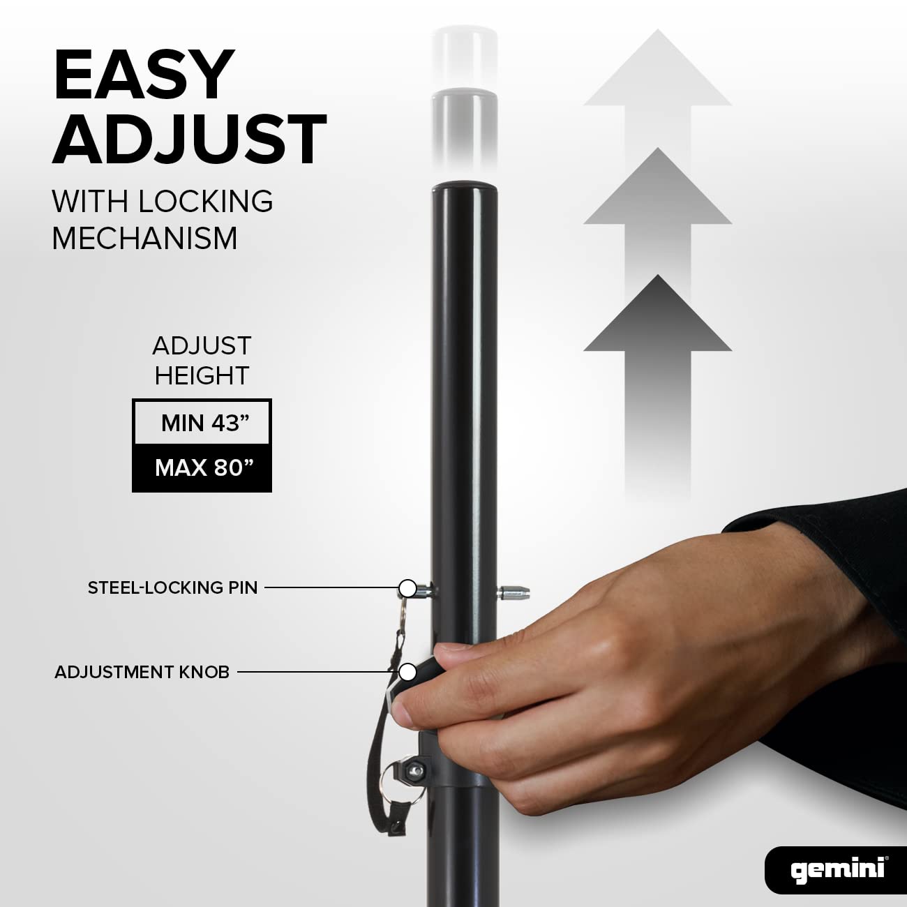 Gemini Sound ST-Pack Heavy Duty Professional Audio Universal DJ Fold-Out Telescoping Tripod Steel Speaker Stands (Set of 2), Up to 80" Inches Tall, 200lb Weight Capacity with Carry Bag Included,Black