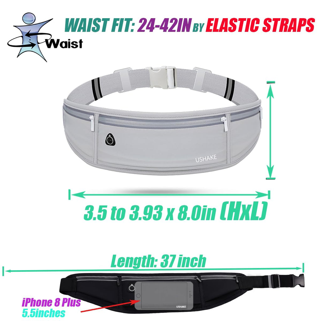 USHAKE Slim Running Belt, Workout Fanny Pack for Men Women,Exercise Waist Pack for Apple iPhone Holder, Runner Belt for Running Walking Cycling Camping Gym Black