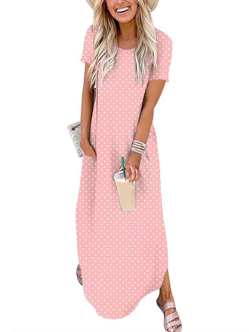 ANRABESS Womens Summer Maxi Dress Short Sleeve Casual Loose Long T Shirt Dresses Split Vacation Beach Sundress Travel Outfits