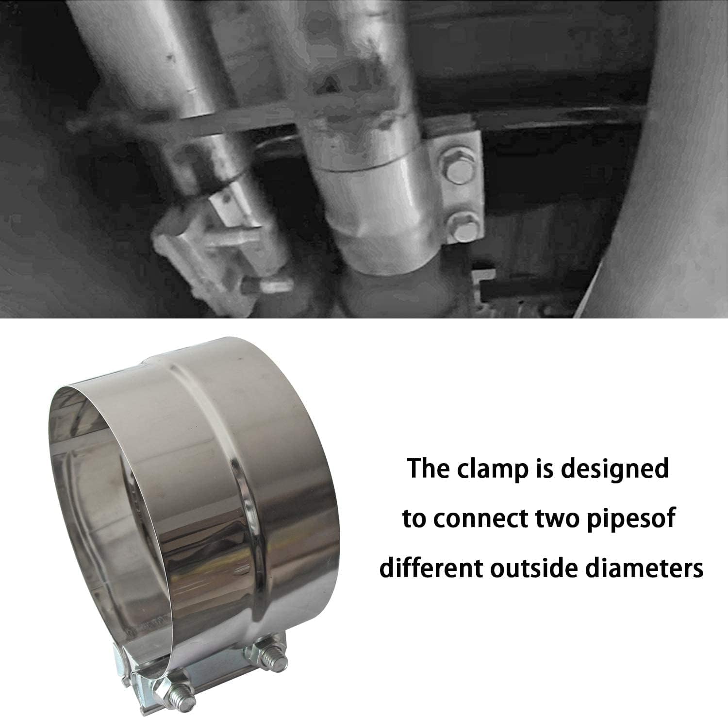 Exhaust Clamps Band Clamp 2.5" Lap Joint - Stainless Steel Lap Joint Exhaust Band Clamp with 1 Block 2Pcs for 2.5" Od to 2.5" Id Exhaust Pipe, Muffler, Elbow and Exhaust Tubing Connection(2 Pack)