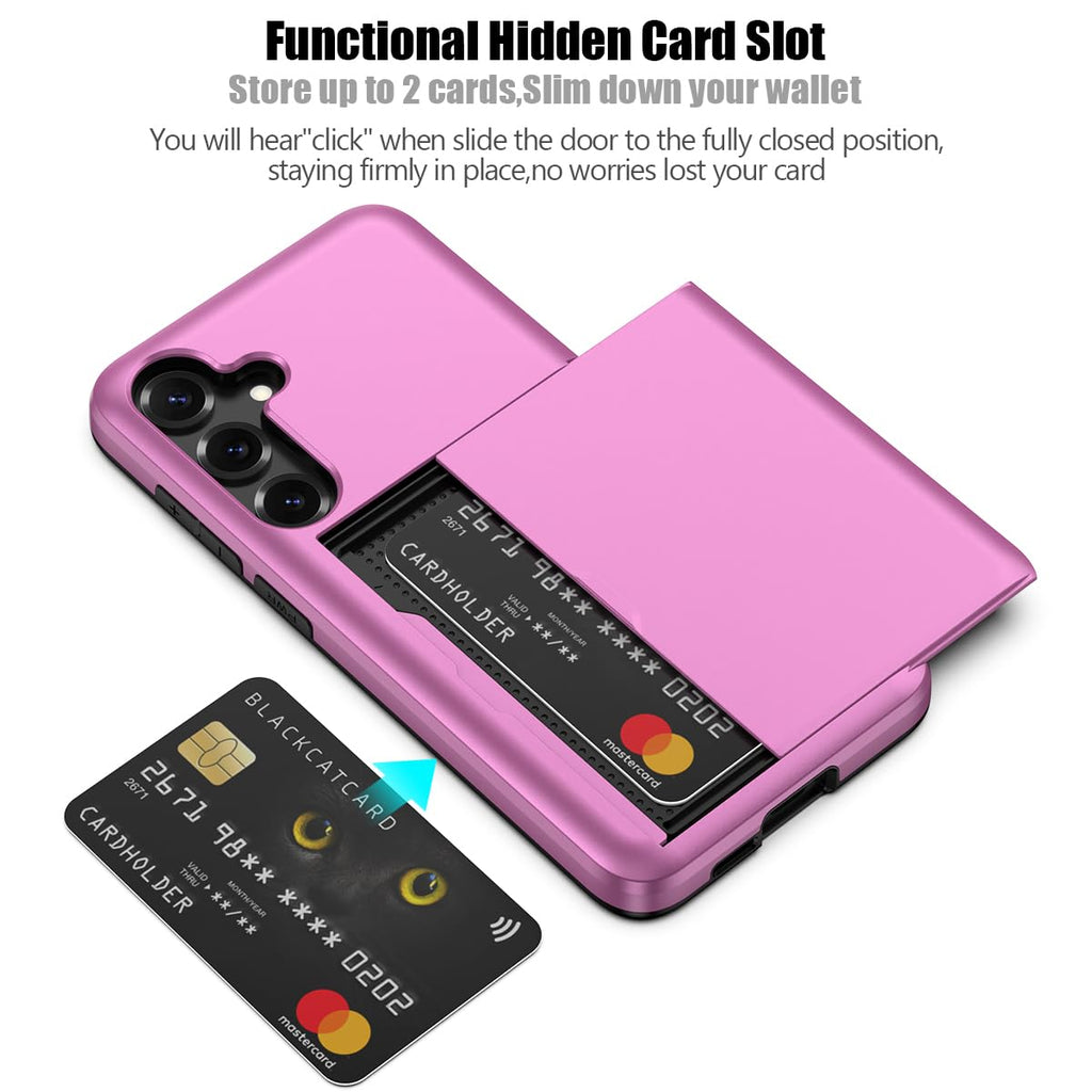 Nvollnoe for Samsung Galaxy S25 Case with Card Holder Dual Layer Heavy Duty Protective Case Hidden Card Slot Slim Wallet Cover for Samsung S25 6.2''(Black)