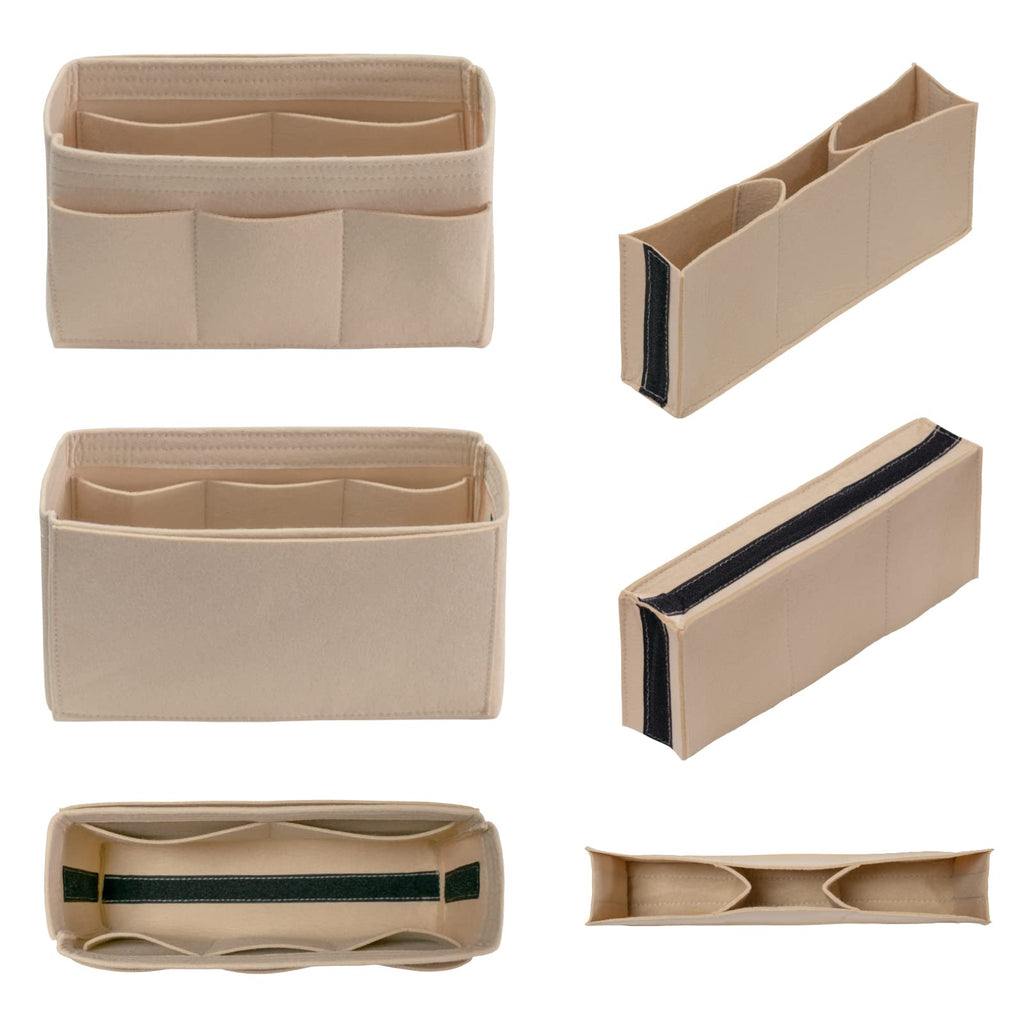 DailyPlus Purse Organizer Insert Felt Bag Organizer Handbag Organizer Insert Bag In Bag Organizer for Tote Purse Bag 14 Pockets Beige Small