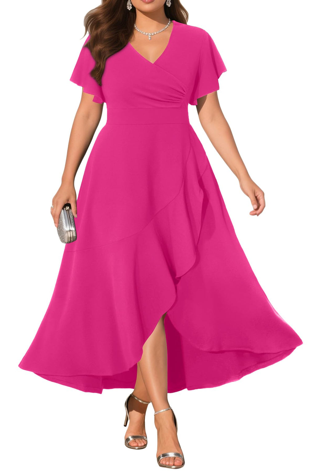 Pinup Fashion Women Plus Size Dresses Wedding Guest - Formal Cocktail Wrap High Low Long Dress
