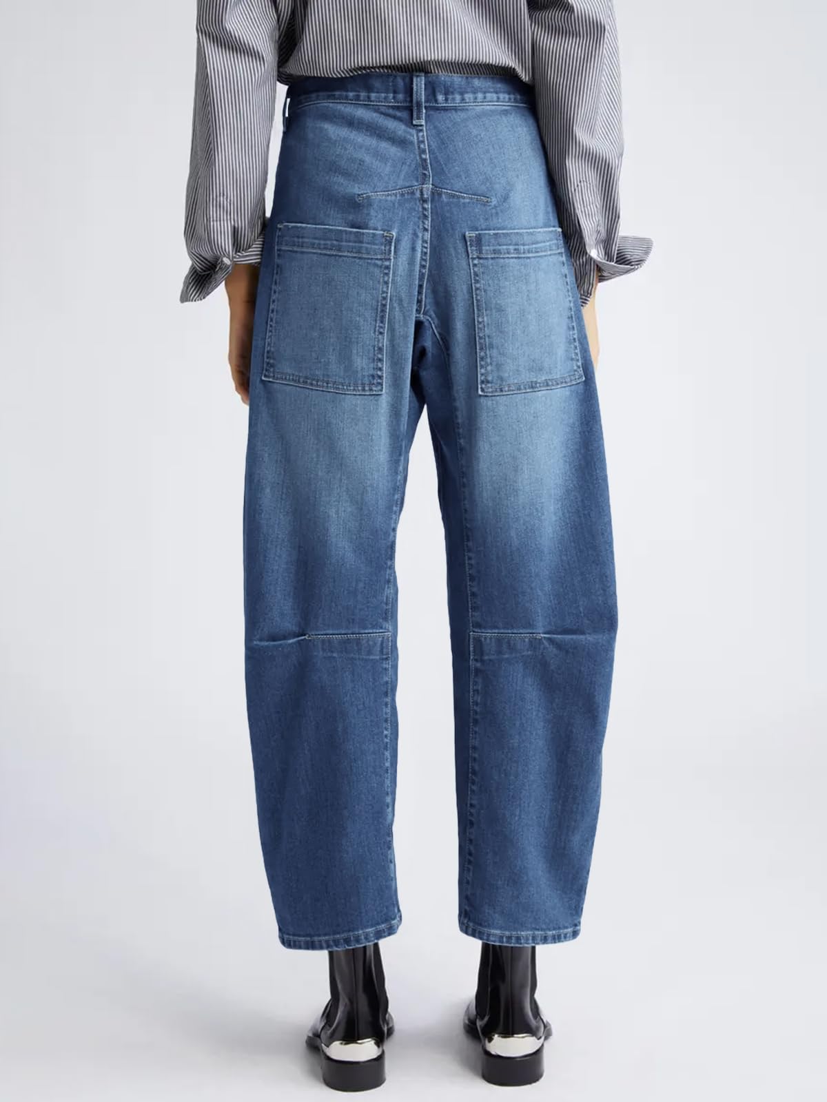 PLNOTME Womens Barrel Jeans High Waisted Baggy Boyfriend Wide Leg Denim Pants with Pockets