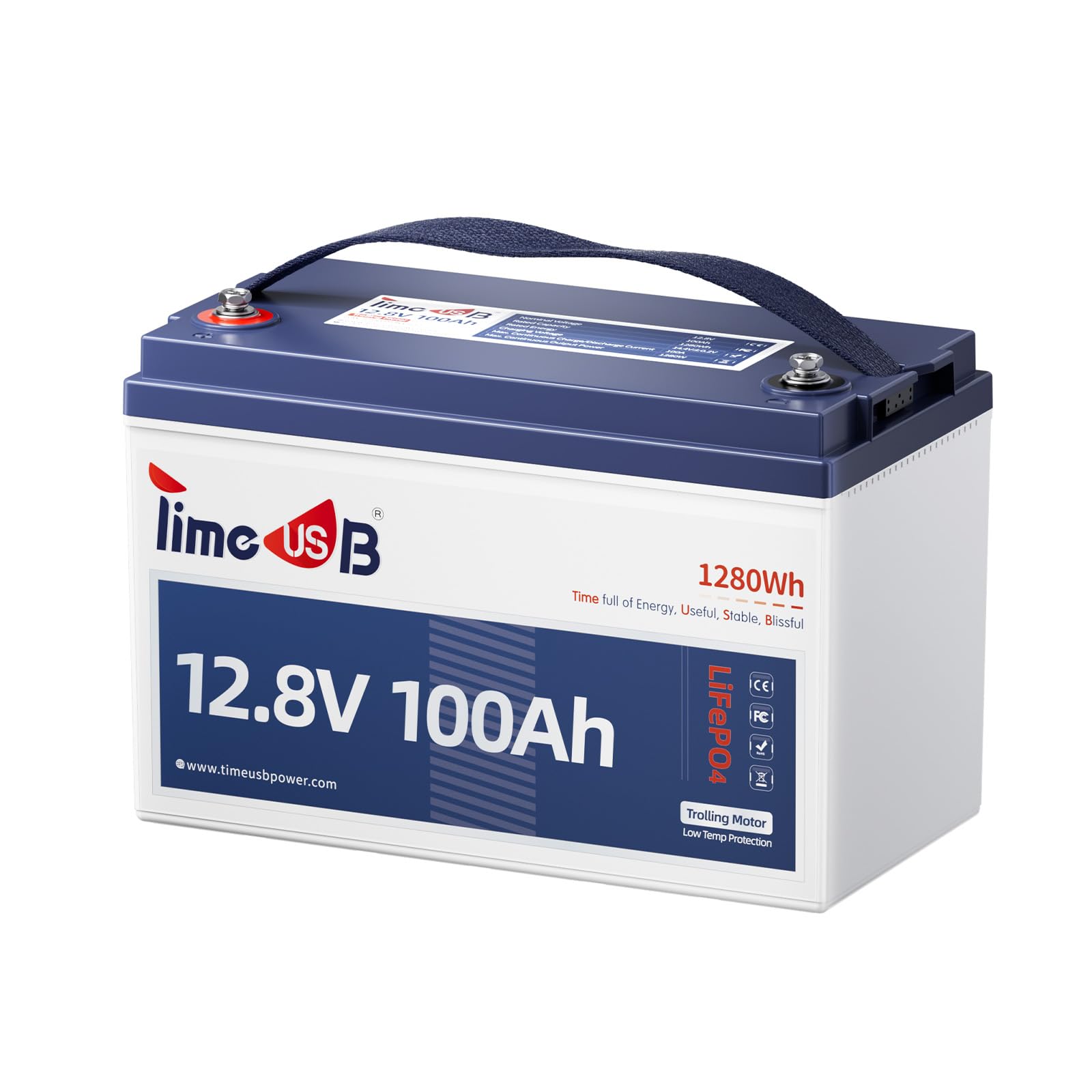 Timeusb 12V 50Ah Trolling Motor LiFePO4 Lithium Battery with Low-Temp Protection, 15000 Deep Cycle, Max. 60A Current at 30mins, 12V Battery for 20~70lb Boat Motor, Fish Finder, Instrument Panel etc.
