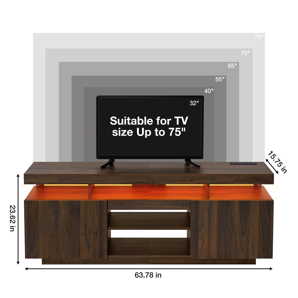 HOMMPA Modern LED TV Stand for 55 Inch TV, Black Tall TV Console with Power Outlet, Entertainment Center with Storage, High Gloss Gaming Media Console Cabinet for Living Room (47 Inch)