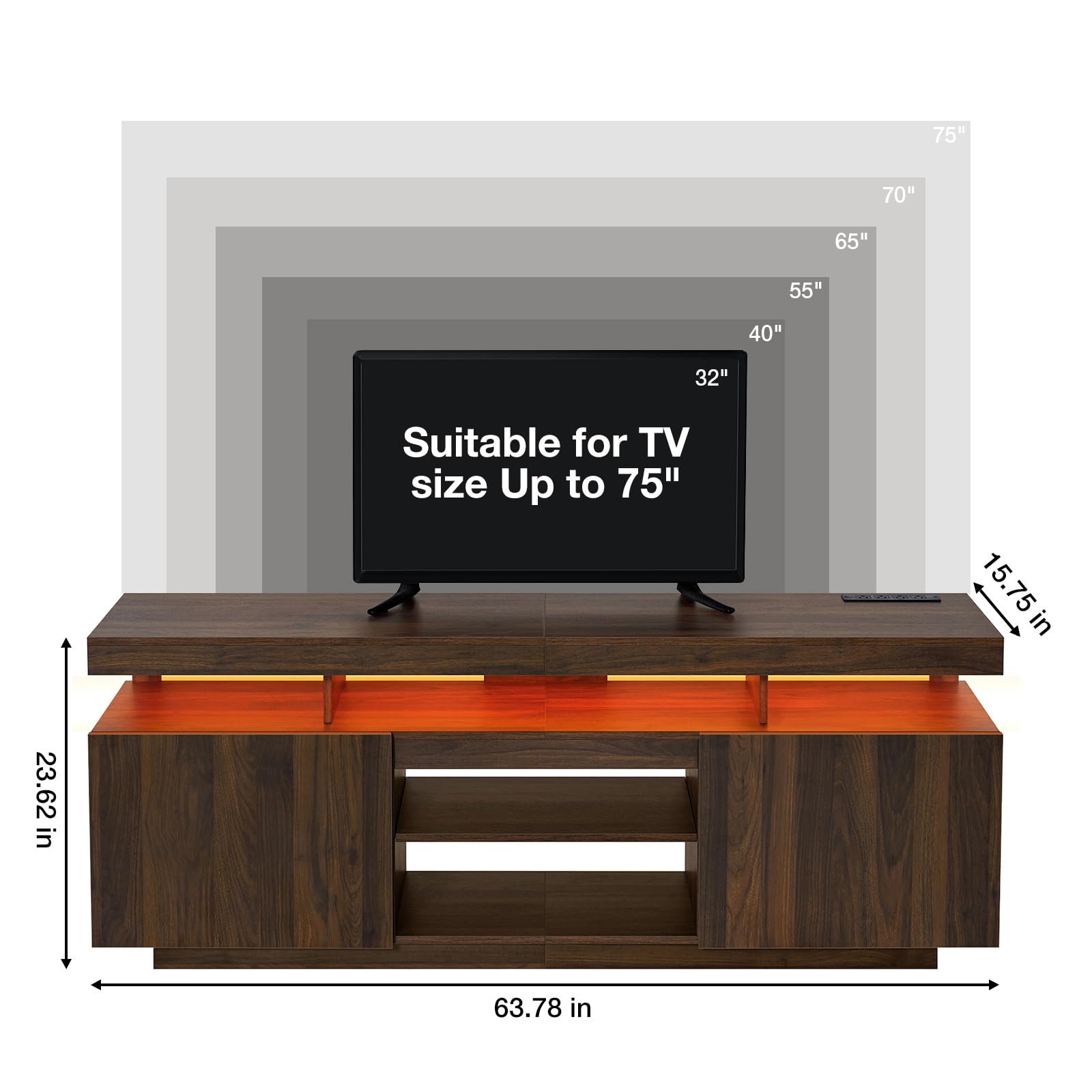 HOMMPA Modern LED TV Stand for 55 Inch TV, Black Tall TV Console with Power Outlet, Entertainment Center with Storage, High Gloss Gaming Media Console Cabinet for Living Room (47 Inch)