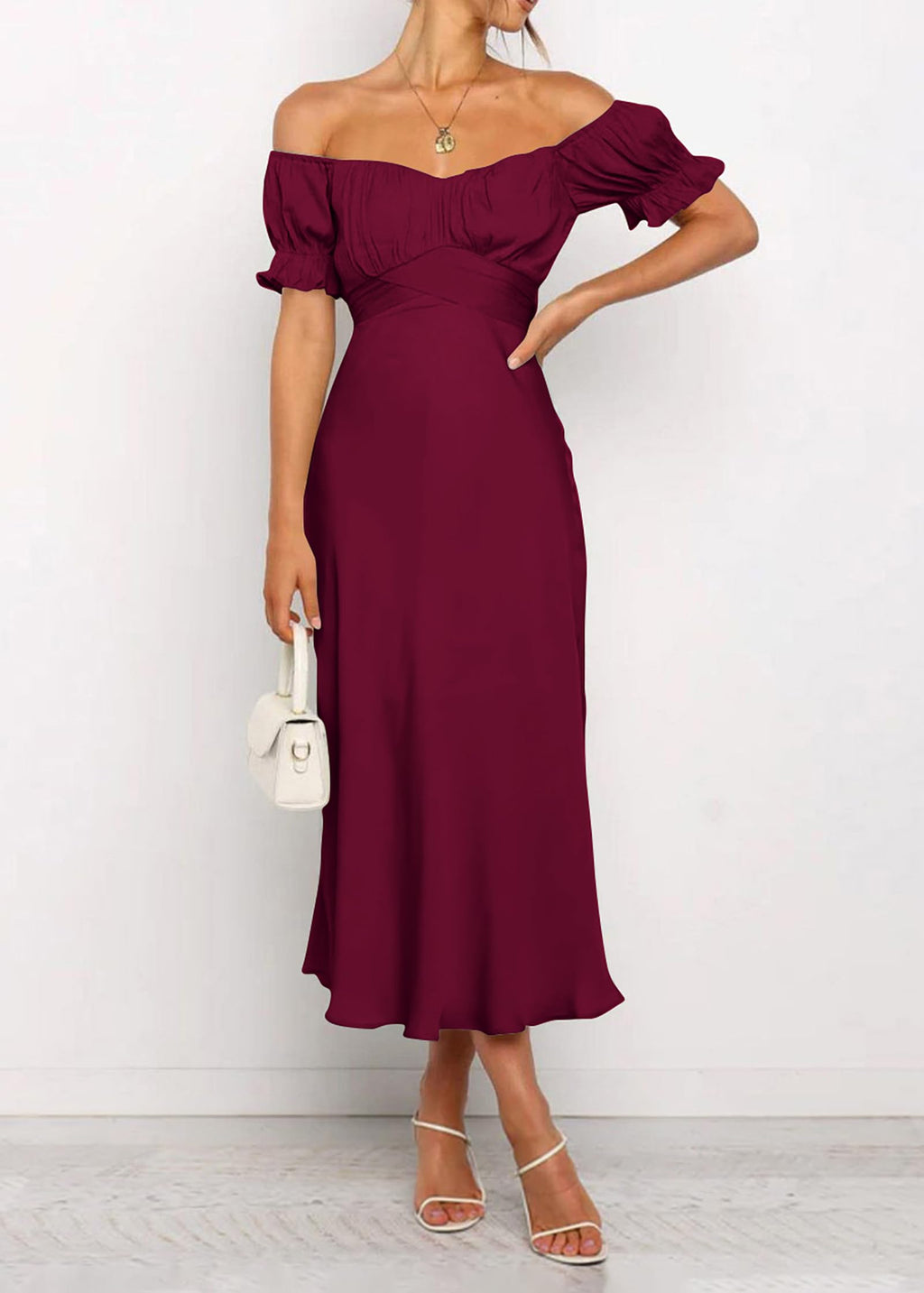 KIRUNDO Women's 2026 Spring Summer Satin Wedding Guest Midi Dress Off The Shoulder Wrap Party Cocktail Formal Prom Dresses
