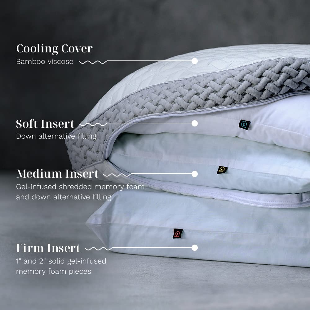LUXOME LAYR Adjustable Firmness & Loft Pillow (2 Pack) - Completely Customizable - Memory Foam - Cooling Cover - Standard/Queen