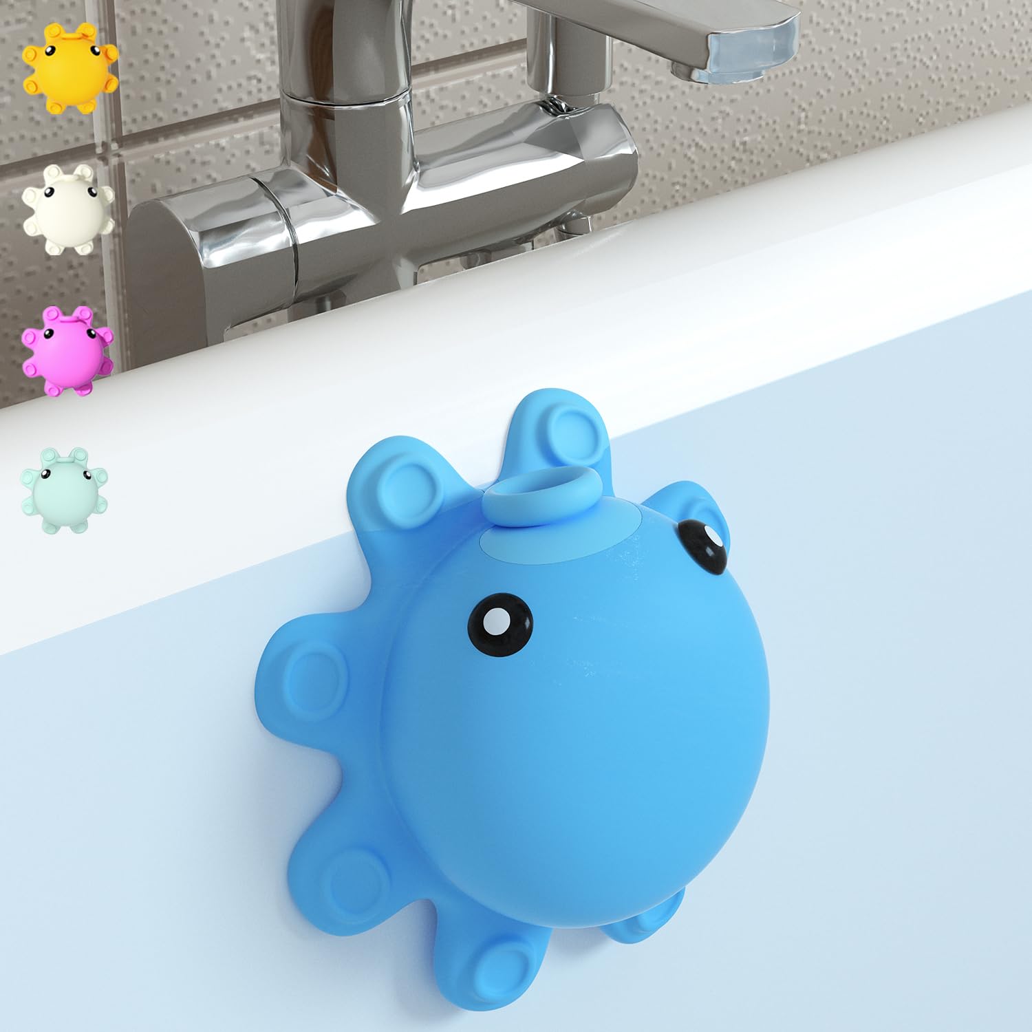 Bathroom Bathtub Overflow Drain Cover- Silicone Bath Tub Drain Cover, Tub Overflow Drain Stopper with Suction Cups, Adds Inches of Water for Deeper Bath, Cute Bathroom Accessories, Baby Blue