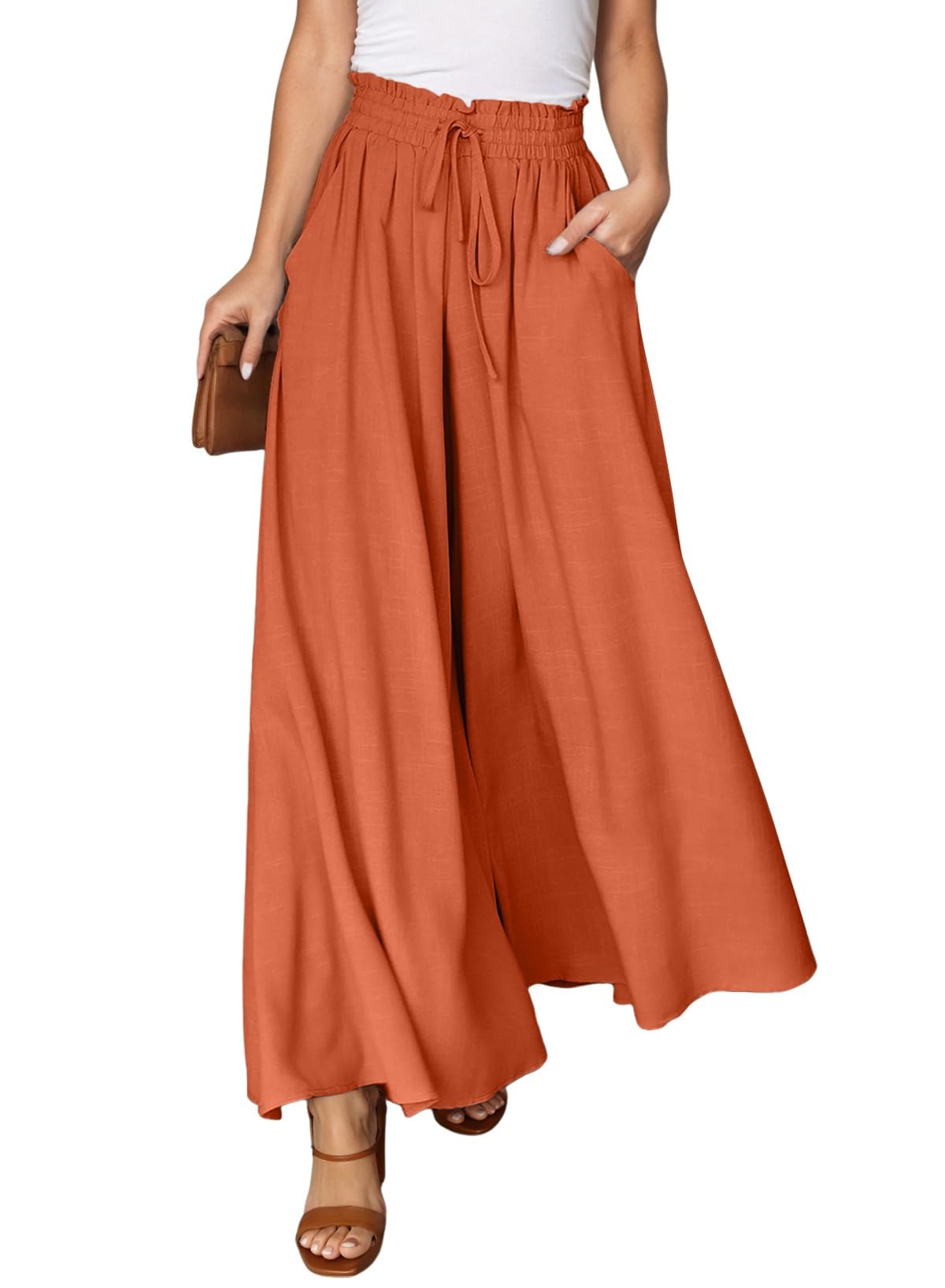Dokotoo Pants for Women Casual Elastic Waist Wide Leg Pants with Pockets