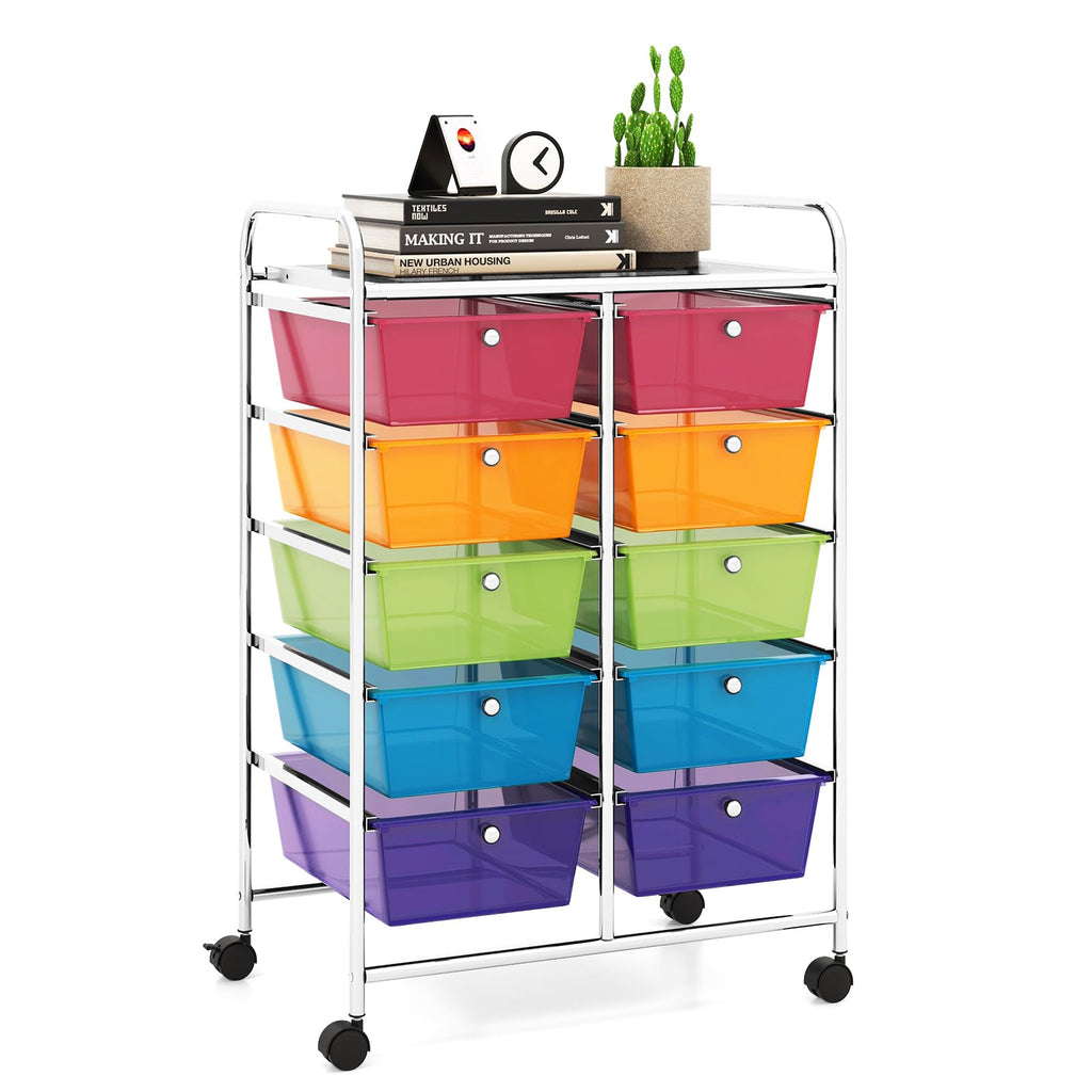 LDAILY 9 Drawer Rolling Storage Cart, Rolling Cart with Drawers for Classroom, Art Supply Craft Organizer on Wheel with Metal Frame & Handles for Home Office School