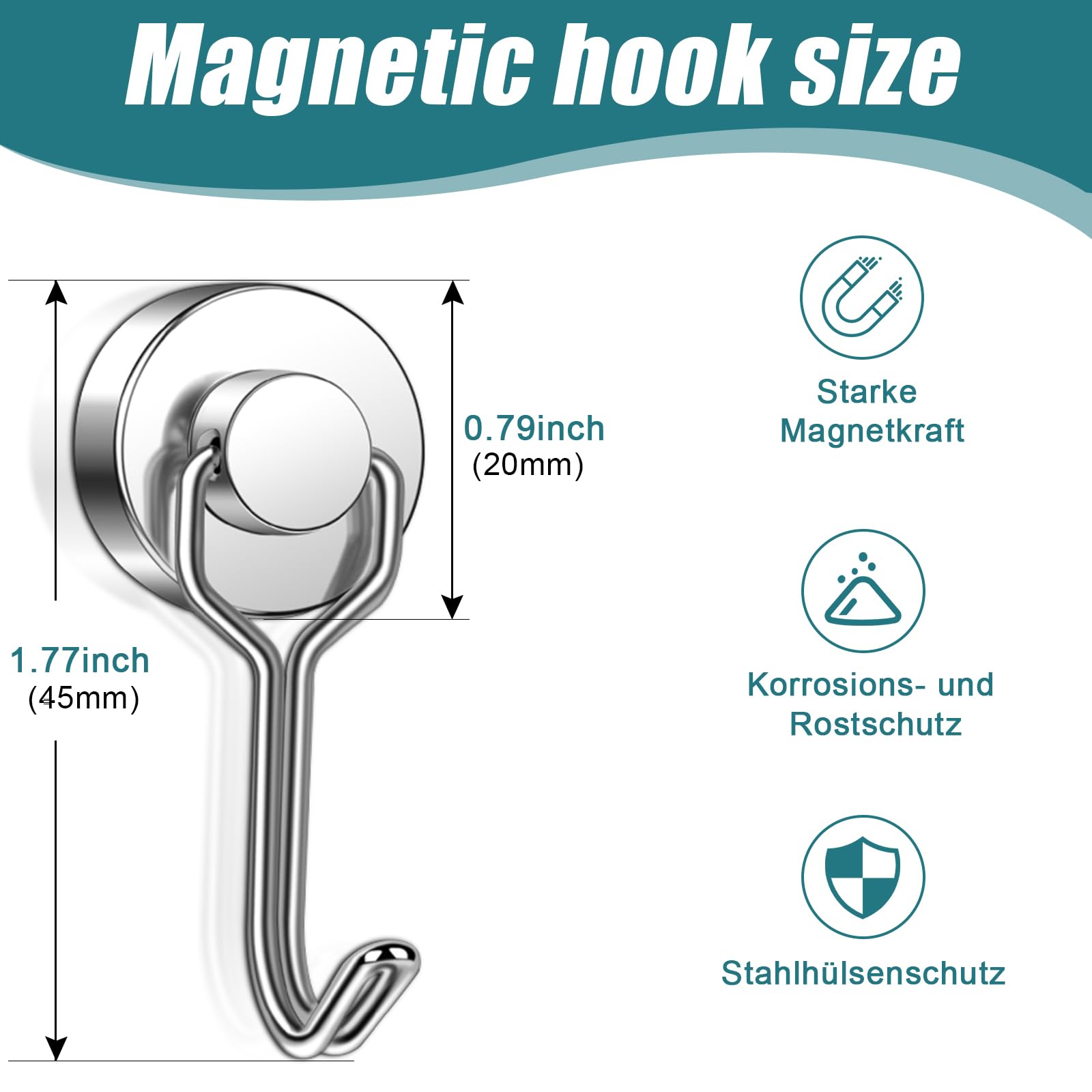 MAGXCENE 50 Pcs Magnetic Hooks Heavy Duty, 3 Different Size Strong Rare Earth Magnet Hooks for Hanging, Refrigerator, Neodymium Magnets with Hooks for Grill Kitchen Tool Storage