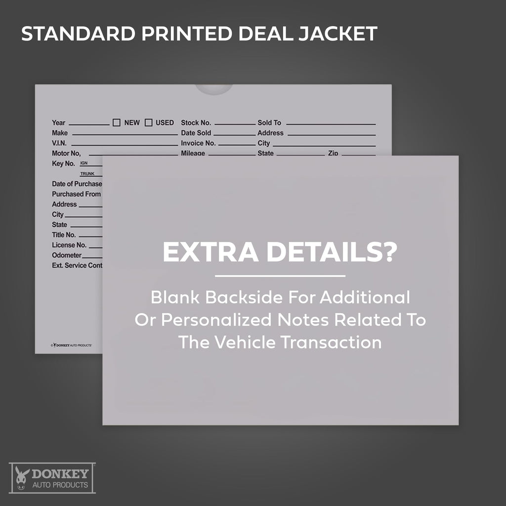 Printed Vehicle Deal Envelopes 9x12 Deal Jackets (100 shrink wrapped) (Blue)