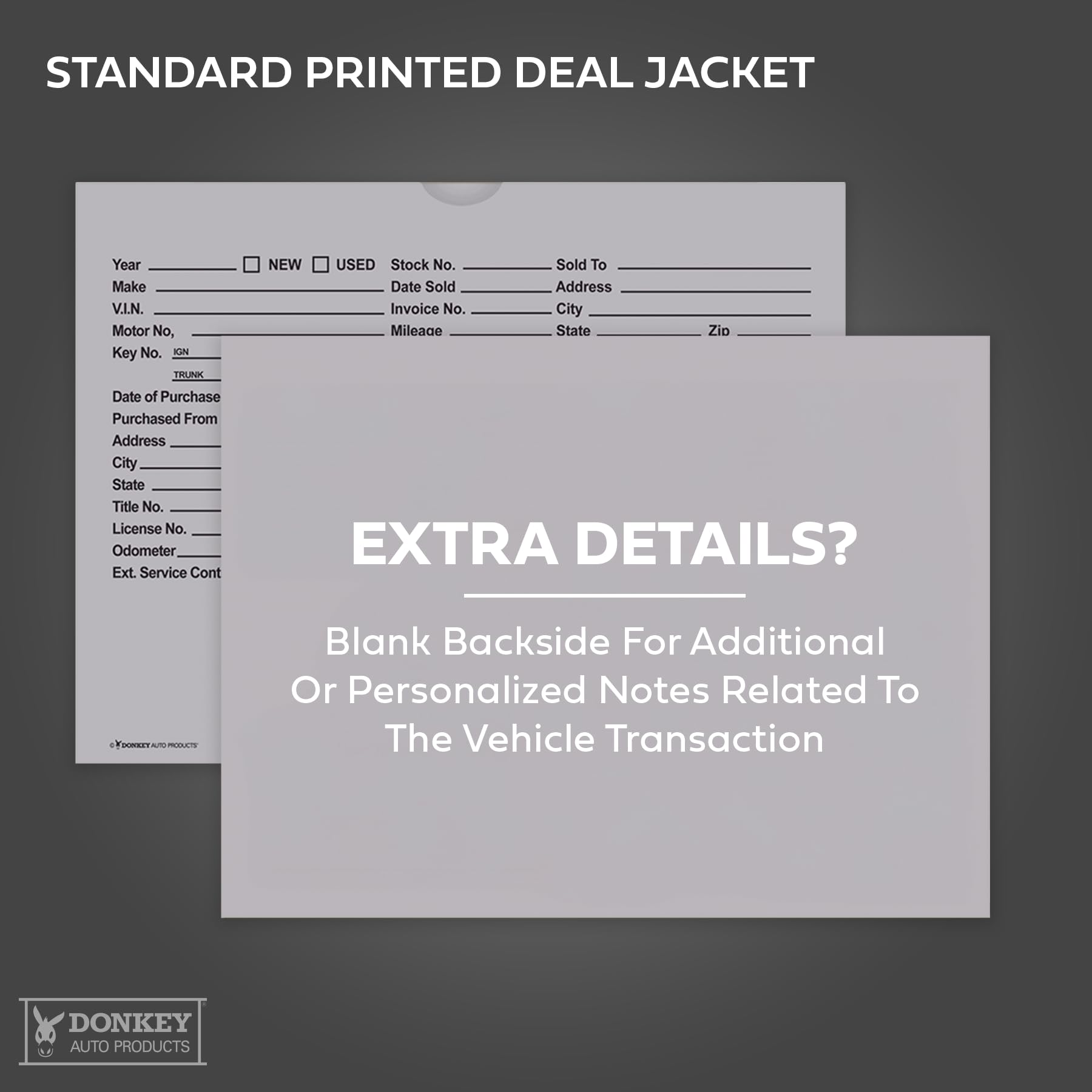 Printed Vehicle Deal Envelopes 9x12 Deal Jackets (100 shrink wrapped) (Blue)