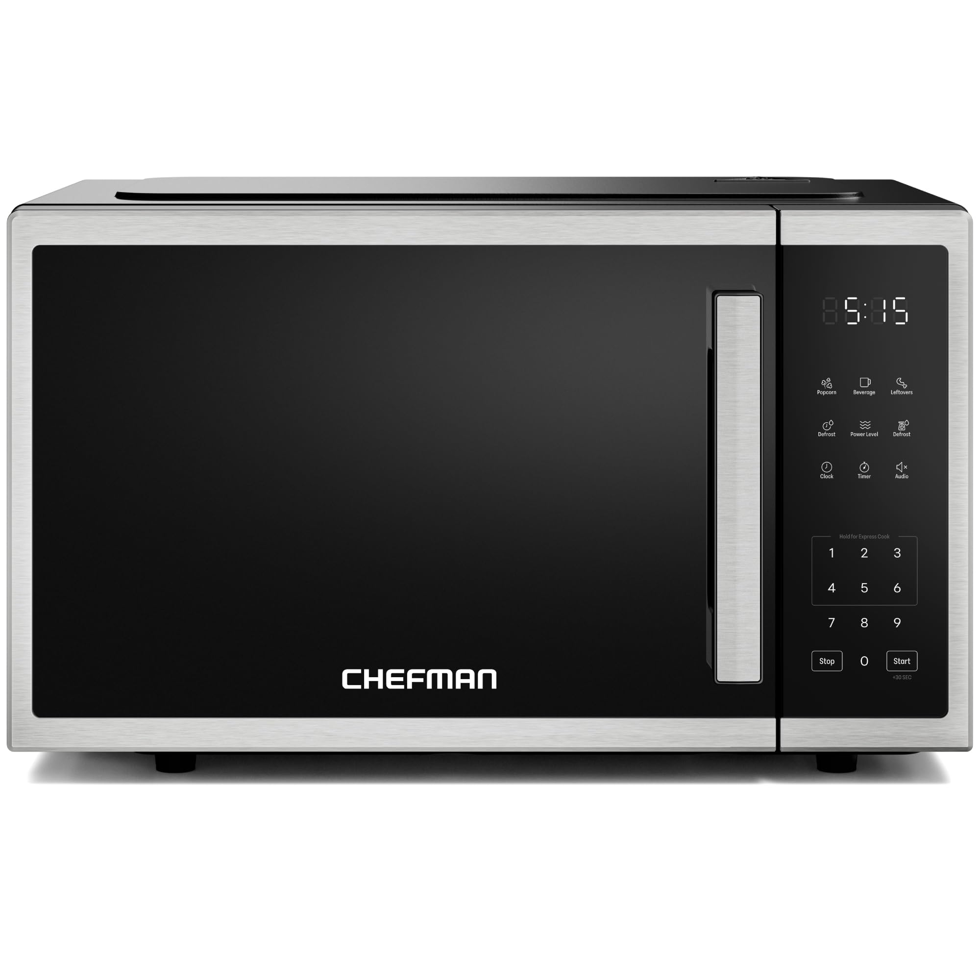 Chefman Compact Countertop Microwave Oven 0.7 Cu. Ft., 700W with 10 Power Levels, 3 Cooking Presets with One-Touch Express Cook, 2 Defrost Settings, Child Safety Lock, & Mute Button – Stainless Steel
