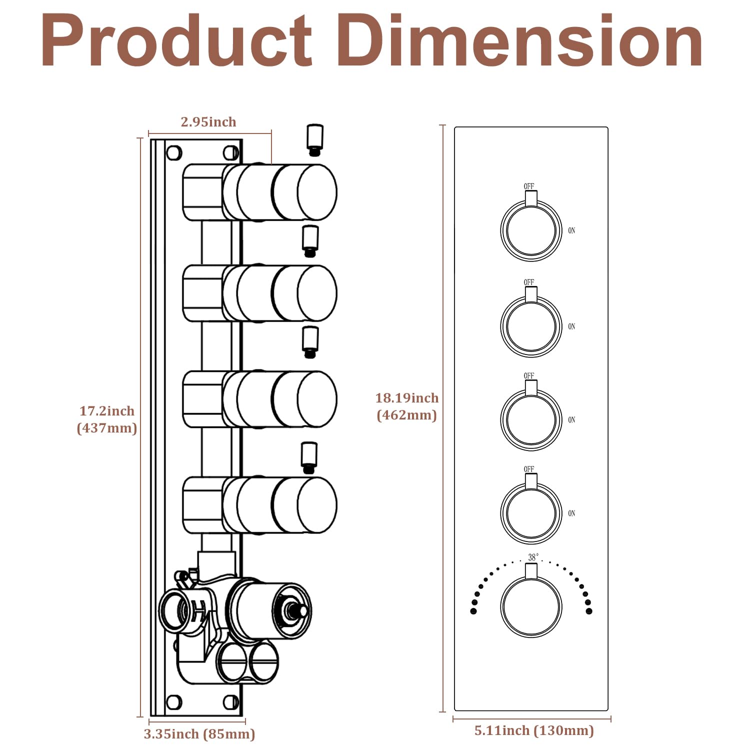 HOMEDEC 2 Way Shower Diverter Valve Brass Dual Functions Thermostatic Shower Mixing Valve Kit 3 Handle Flow Control Valve, 3/4 Inch Inlet, Can Use All Options At a Time, Matte Black
