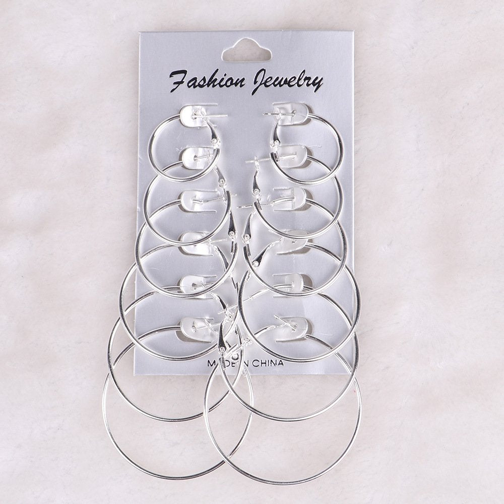 AJ DEFIRO 6 Pair Hoop Earring Set Stainless stud Earring Women Jewelry Silver Tone