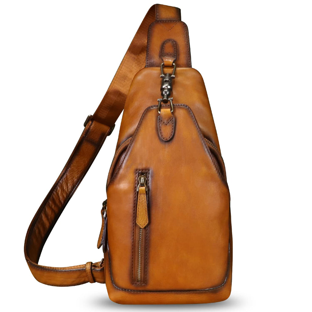 Genuine Leather Sling Bag for Men and Women Real Leather Shoulder Crossbody Bag Chest Bag Sling Backpack Purse