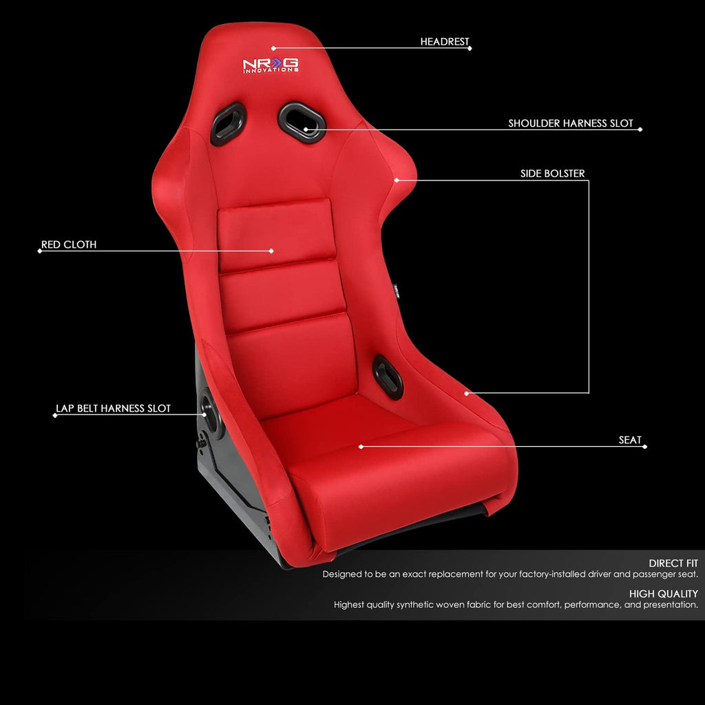 NRG Innovations NRG-FRP-330 Fiber Glass Fixed Back Bucket Racing Seat (Small), 4 pt Harness Compatibility, Black Seat Cover, 19"W X 18" D X 34" H