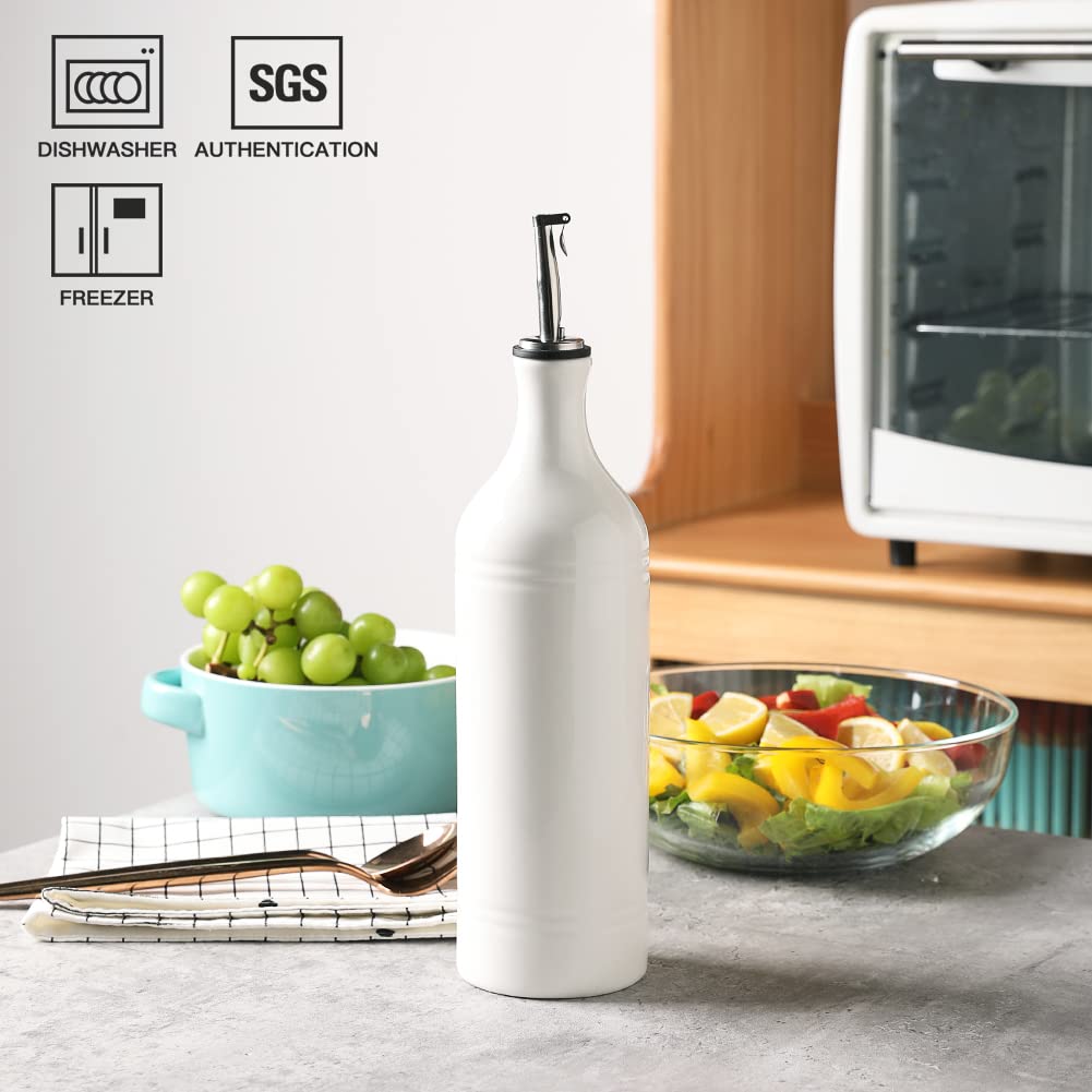 Sweejar Ceramic Olive Oil Dispenser Bottle, Opaque Oil Cruet Protects to Reduce Oxidation, Suitable for Storage Vinegar, Coffee Syrups & Other Liquids, Pack of 1, 15.5 Fl Oz(Beige)