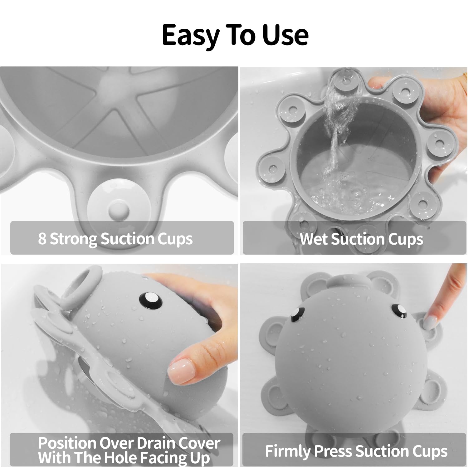 Bathroom Bathtub Overflow Drain Cover- Silicone Bath Tub Drain Cover, Tub Overflow Drain Stopper with Suction Cups, Adds Inches of Water for Deeper Bath, Cute Bathroom Accessories, Baby Blue