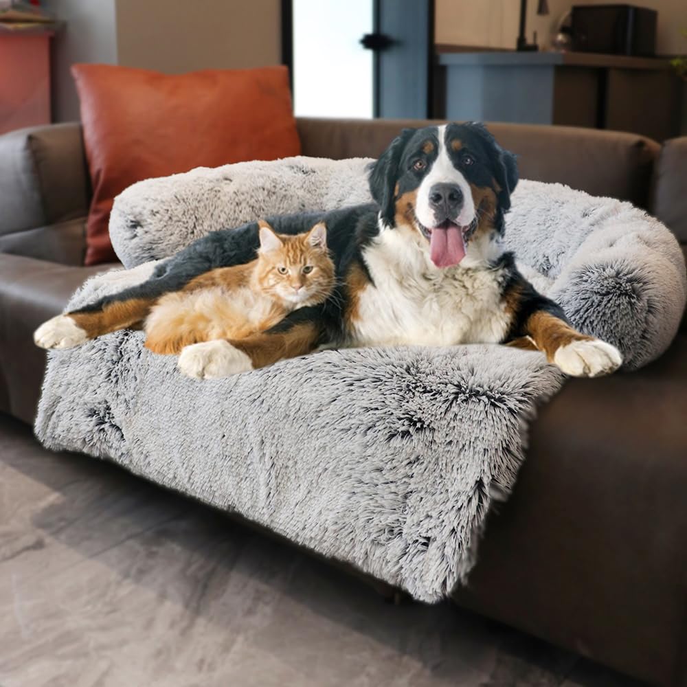 Luxurious Calming Dogs/Cats Bed Mats, Dog Pad Washable Removable Couch Cover, Plush Long Fur Mat for Pets, Waterproof Lining, Perfect for Small, Medium and Large Dogs and Cats (Beige, 31"x23")