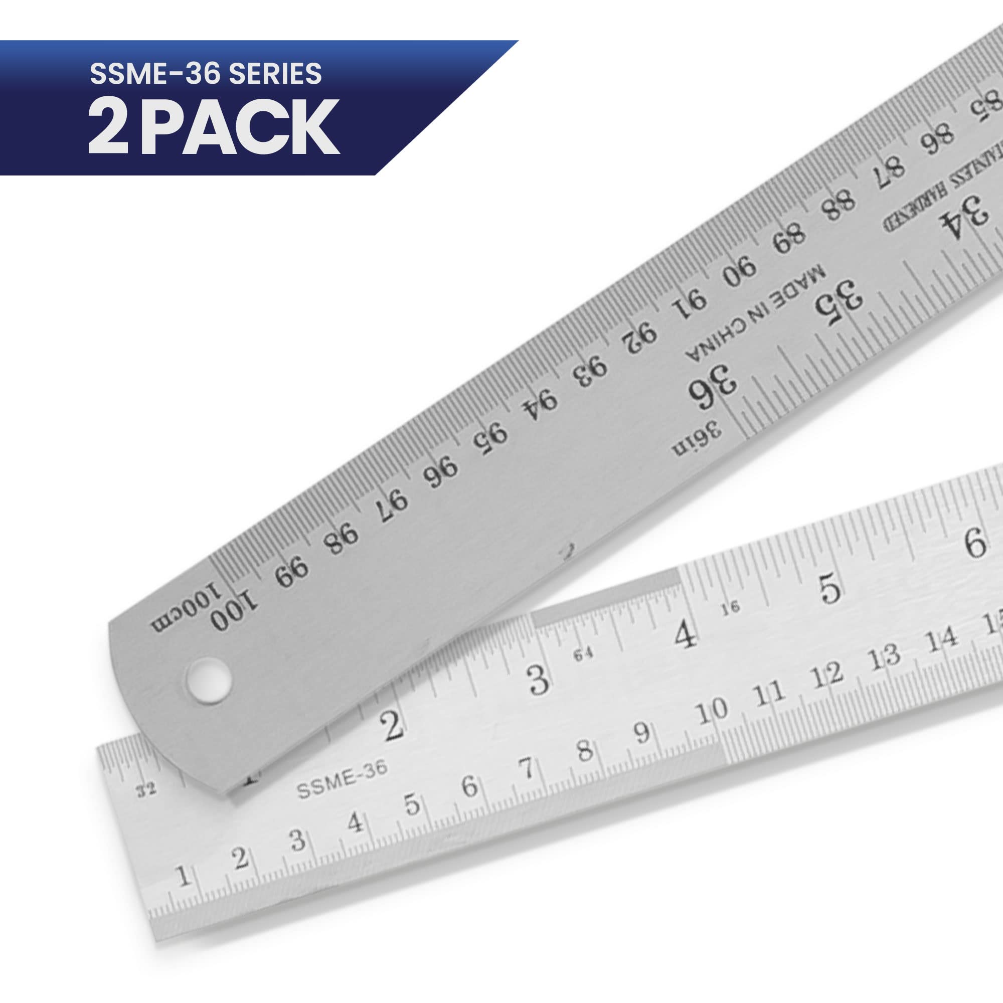 2 Pack Pacific Arc 12 Inch Stainless Steel Ruler with Inch/Metric Conversion Table