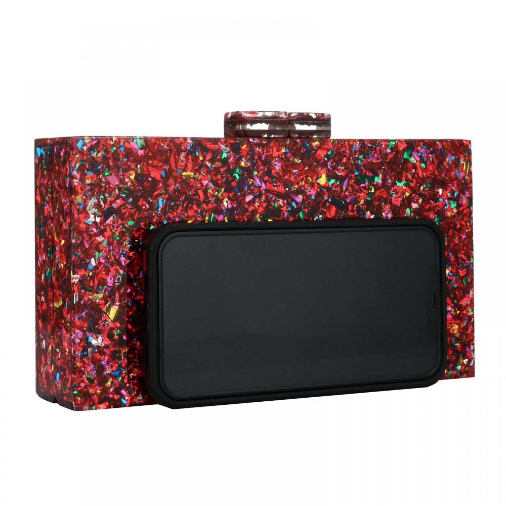 Gets Acrylic Purses and Handbags for Women Multicolor Perspex Geometric Patterns Box Clutch Banquet Evening Crossbody Handbag