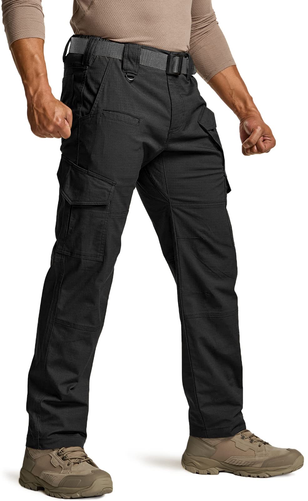 CQR Men's Flex Ripstop Tactical Pants, Water Resistant Stretch Cargo Pants, Lightweight EDC Hiking Work Pants