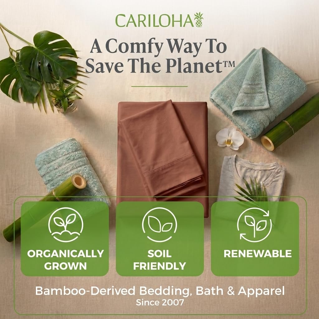 Cariloha Aloha Soft 100% Organic Bamboo Viscose Sheets – 4-Piece Queen Sheet Set – 16 in Deep Pockets – Buttery Soft, Hypoallergenic, Cooling Sheets – Oeko-TEX Standard 100 – Cape Blue