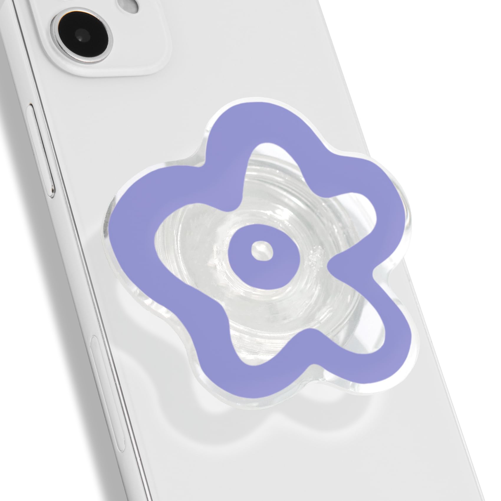 OnTheGrip Cute Transparent Daisy Flower Shape Design Mobile Phone Grip Multi Functional Collapsible Stand Holder for Smartphone Tablet Cell Phone Accessory (Black)